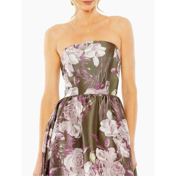 NWOT MAC DUGGAL Green Strapless Bottom Ruffle Floral Gown Size US 8 $698 - Picture 2 of 9